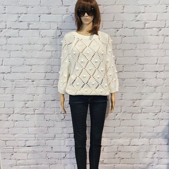 KATSUMI, Ivory open knit 3/4 sleeve sweater - Picture 5 of 12
